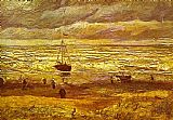 Figures Canvas Paintings - Beach with Figures and Sea with a Ship